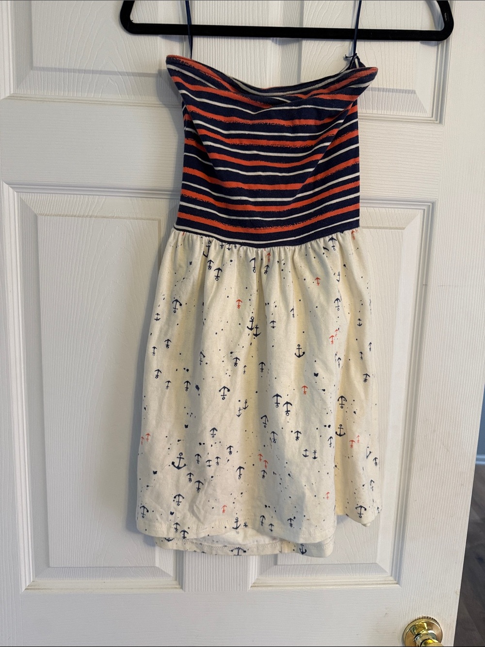 Ocean Drive Navy & Red Striped Sundress with Cream Anchor Skirt